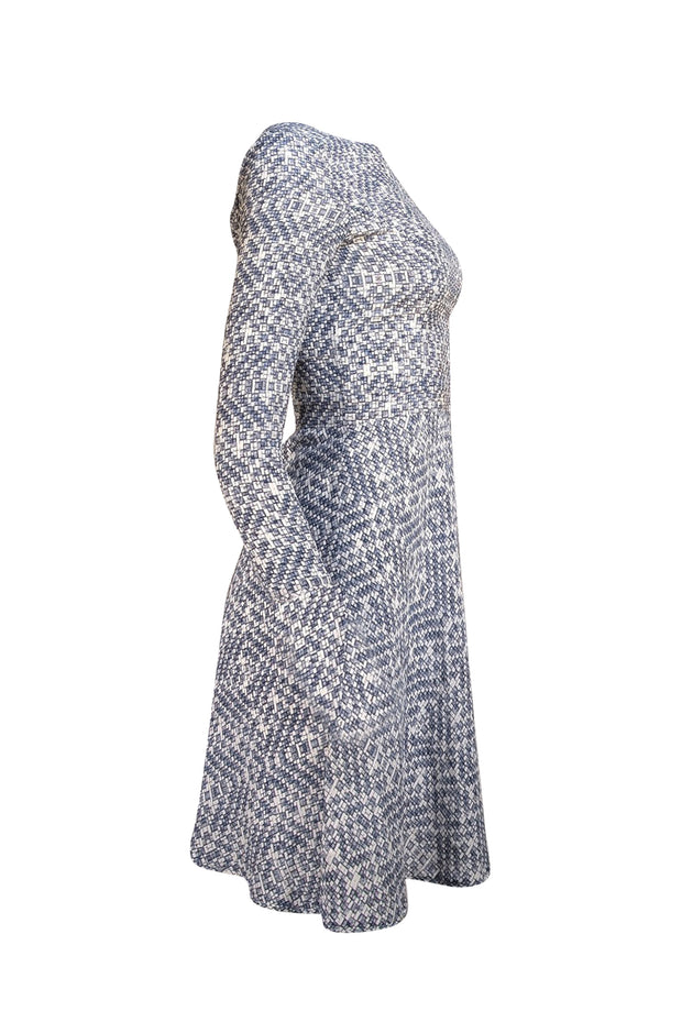 Reiss - Blue & Ivory Print Long Sleeve Silk Dress Sz 0 - Current Boutique