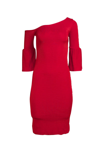 Trina Turk - Red Ribbed Off The Shoulder Dress Sz 0