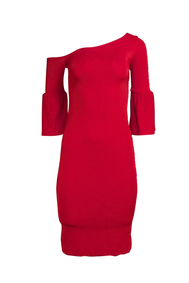 Trina Turk - Red Ribbed Off The Shoulder Dress Sz 0