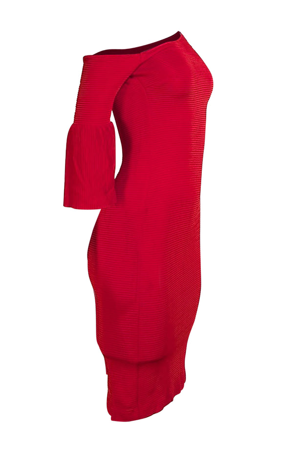 Trina Turk - Red Ribbed Off The Shoulder Dress Sz 0