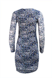 Reiss - Blue, White, Green, & Black Print Side Ruched Dress Sz 4