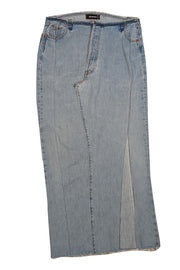 EB Denim - Light Wash Blue Denim Distressed Trim Maxi Skirt Sz S