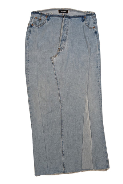 EB Denim - Light Wash Blue Denim Distressed Trim Maxi Skirt Sz S
