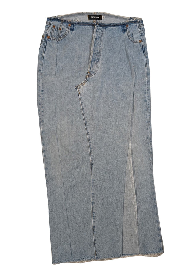 EB Denim - Light Wash Blue Denim Distressed Trim Maxi Skirt Sz S