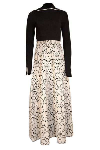 Oblique - Black & White Knit Abstract Print Knit Maxi Dress Sz XS - Current Boutique