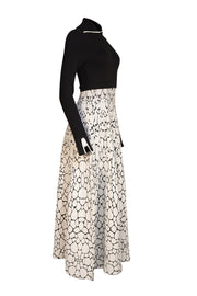 Oblique - Black & White Knit Abstract Print Knit Maxi Dress Sz XS - Current Boutique