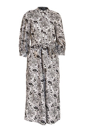 Machka - White & Black Eyelet Belted Midi Dress Sz 6 - Current Boutique