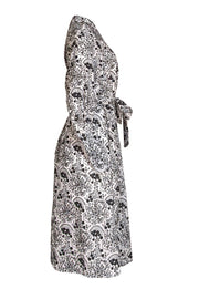 Machka - White & Black Eyelet Belted Midi Dress Sz 6 - Current Boutique