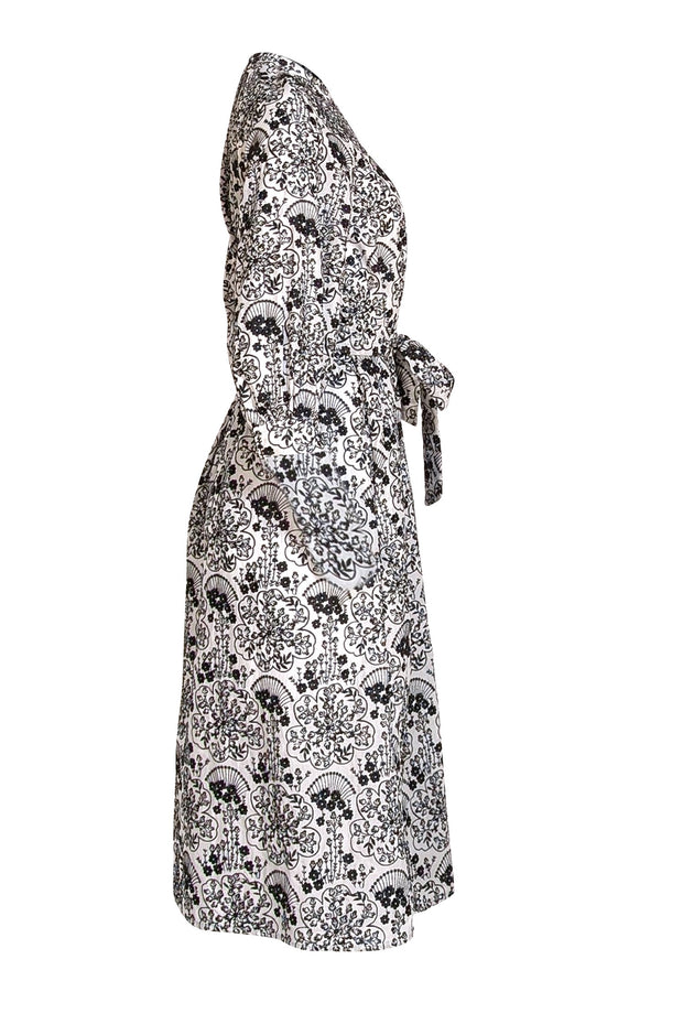 Machka - White & Black Eyelet Belted Midi Dress Sz 6 - Current Boutique