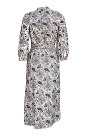 Machka - White & Black Eyelet Belted Midi Dress Sz 6 - Current Boutique