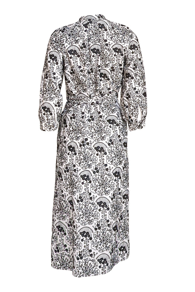 Machka - White & Black Eyelet Belted Midi Dress Sz 6 - Current Boutique