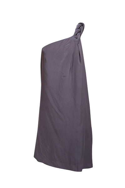 Nomia - Grey Braided One Shoulder Silk Mini Dress Sz 4 - Current Boutique