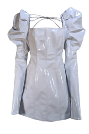 LaQuan Smith - Light Grey Faux Leather Puff Sleeve Dress Sz L