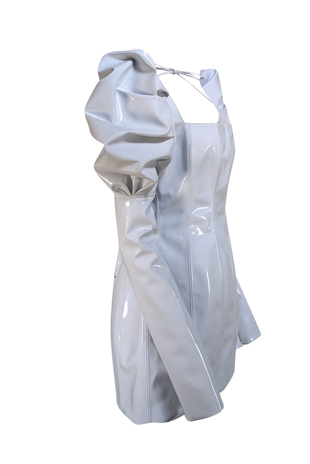 LaQuan Smith - Light Grey Faux Leather Puff Sleeve Dress Sz L