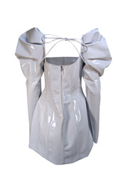 LaQuan Smith - Light Grey Faux Leather Puff Sleeve Dress Sz L