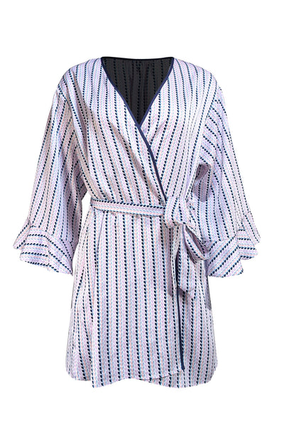 Kate Spade - White, Navy, Pink, & Lavender Print Wrap Dress Sz 6 - Current Boutique