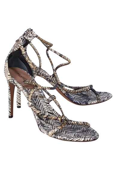 Alaia - Black & Cream Print Strappy Open Toe Heels Sz 10.5