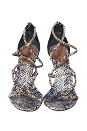 Alaia - Black & Cream Print Strappy Open Toe Heels Sz 10.5
