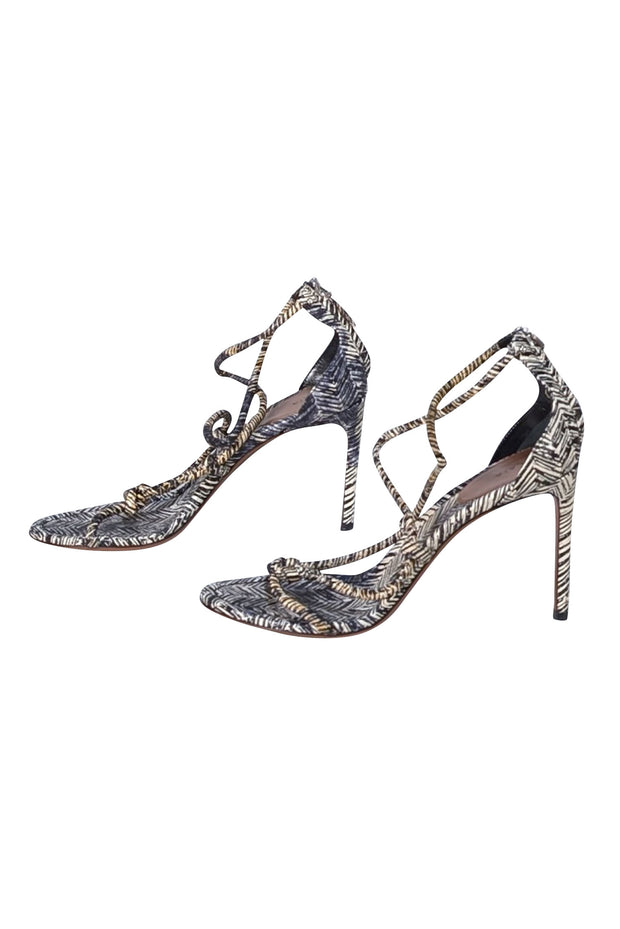 Alaia - Black & Cream Print Strappy Open Toe Heels Sz 10.5