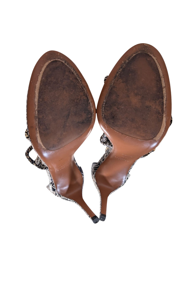 Alaia - Black & Cream Print Strappy Open Toe Heels Sz 10.5