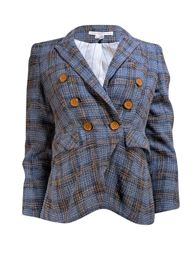 Veronica Beard - Blue, Navy, & Orange Plaid Blazer Sz 8 - Current Boutique