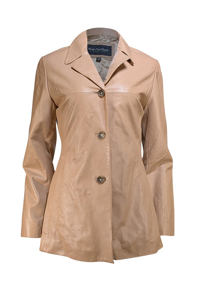 Andrew Marc - Beige Leather Button Front Jacket Sz M - Current Boutique