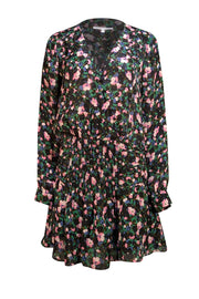 Veronica Beard - Black & Multicolor Floral Print Silk Dress Sz 6 - Current Boutique