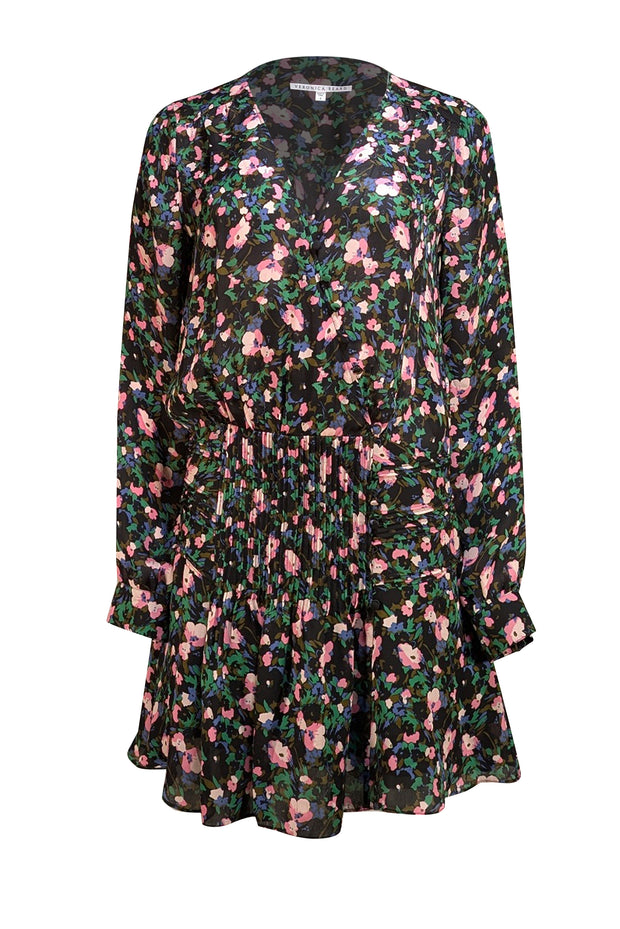Veronica Beard - Black & Multicolor Floral Print Silk Dress Sz 6 - Current Boutique