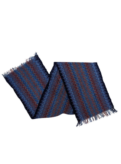 Missoni - Blue, Rust, & Black Chevron Print Fringe Hem Scarf - Current Boutique