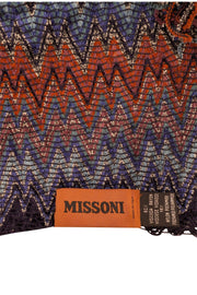 Missoni - Blue, Rust, & Black Chevron Print Fringe Hem Scarf - Current Boutique