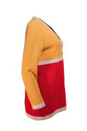 St. John - Yellow & Red Color Block Cardigan Sz S - Current Boutique
