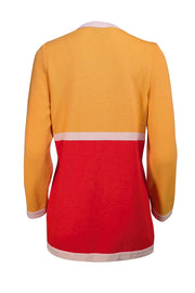 St. John - Yellow & Red Color Block Cardigan Sz S - Current Boutique