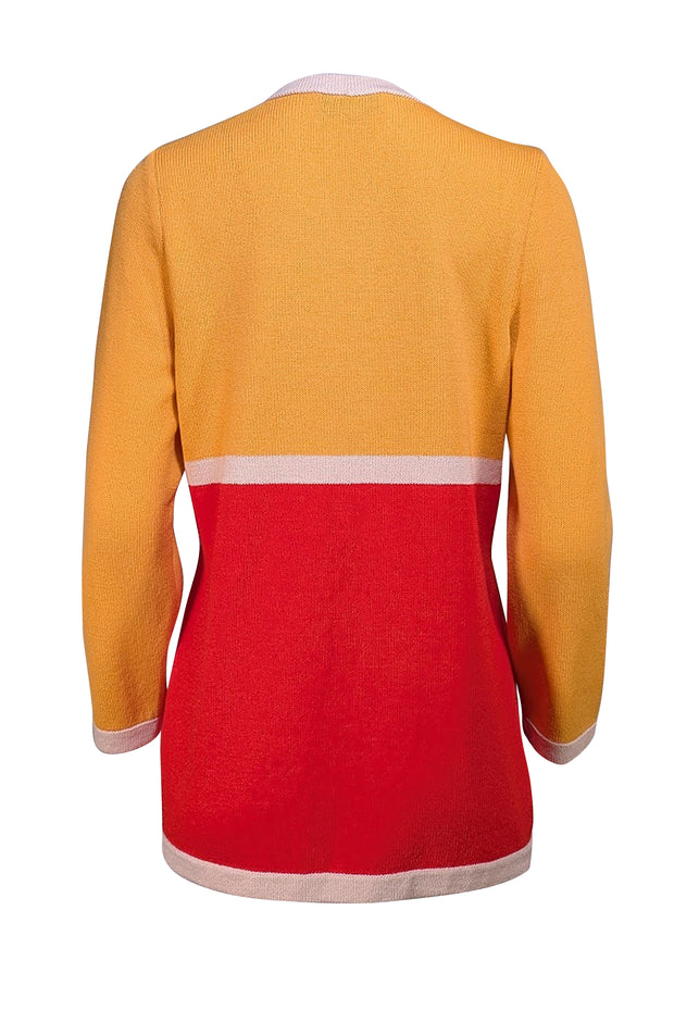 St. John - Yellow & Red Color Block Cardigan Sz S - Current Boutique