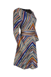 Missoni - Tan, White, Blue, Black, Orange, & Green Knit V-Neck Dress Sz M - Current Boutique