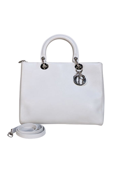 Christian Dior - White Leather Large Lady Dior Satchel Bag