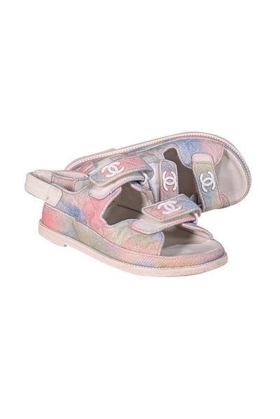 Chanel - Pink, Blue, & Green Pastel Tie Dye Dad Strappy Sandals Sz 6.5 - Current Boutique