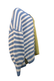 Cinq a Sept - Green w/ Blue Stripe Half & Half Sweater Sz XL - Current Boutique