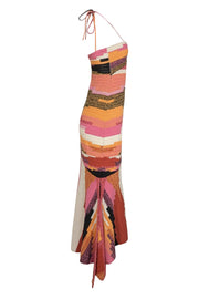 A.L.C. - Pink, Orange, White, & Black Stripe Knit Halter Dress Sz M - Current Boutique