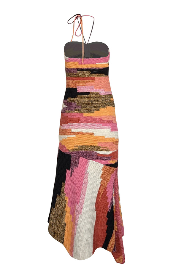 A.L.C. - Pink, Orange, White, & Black Stripe Knit Halter Dress Sz M - Current Boutique