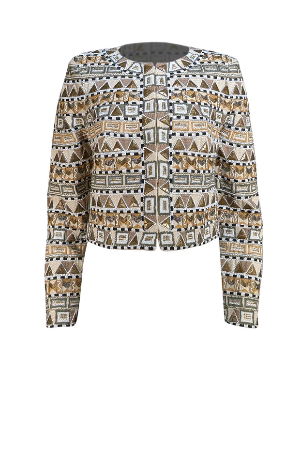 Veronica Beard - Beige, Tan, Olive, & Black Beaded Jacket Sz 10 - Current Boutique