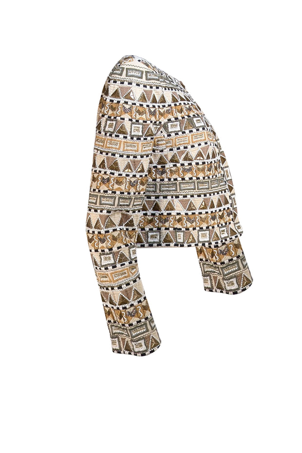 Veronica Beard - Beige, Tan, Olive, & Black Beaded Jacket Sz 10 - Current Boutique