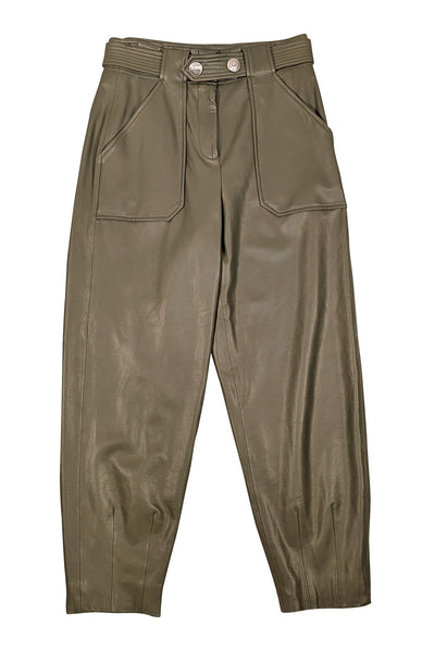 Veronica Beard - Olive Green "Atala" Belted Faux Leather Pants Sz 6