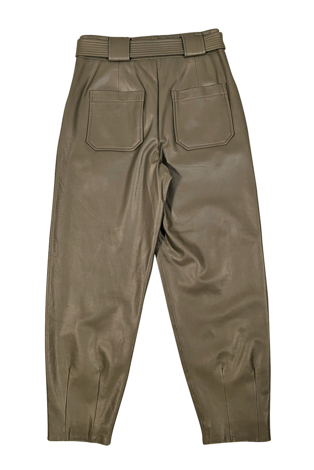 Veronica Beard - Olive Green "Atala" Belted Faux Leather Pants Sz 6