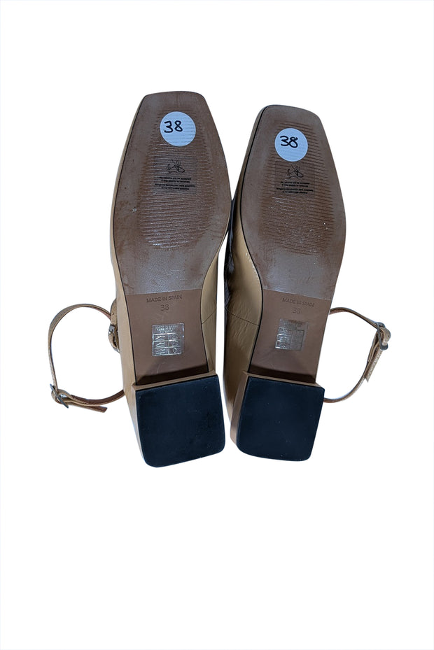 Angel Alarcon - Beige Patent Leather Strappy Flats Sz 8 - Current Boutique