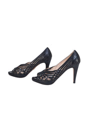 Prada - Black Leather Laser Cut Peep Toe Pumps Sz 9.5