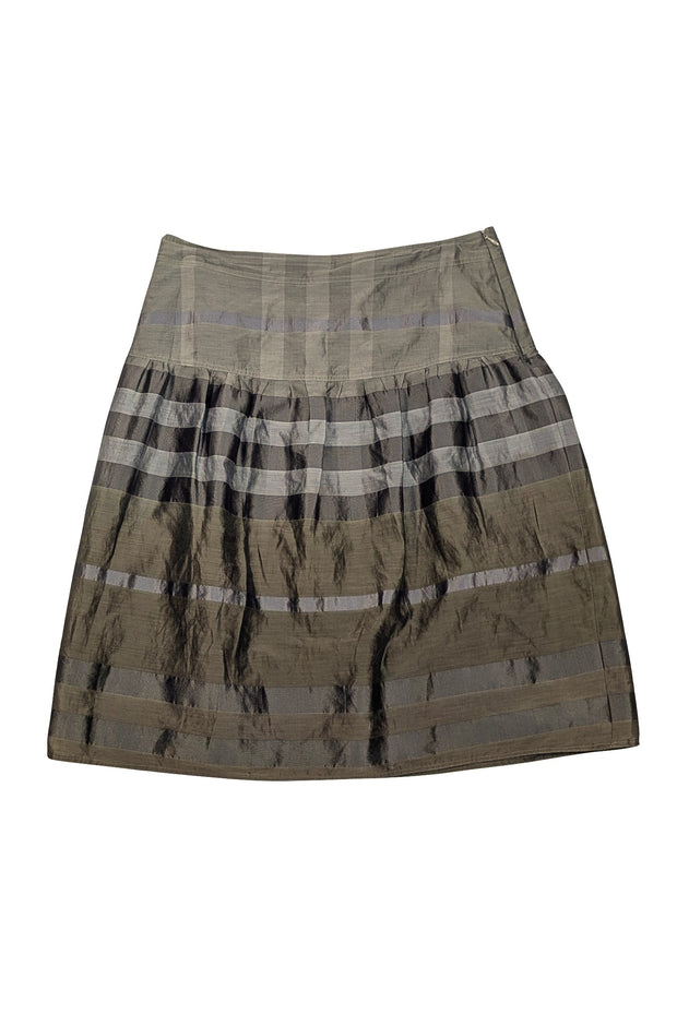 Burberry - Olive Green Silk Blend Striped Skirt Sz 6
