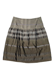 Burberry - Olive Green Silk Blend Striped Skirt Sz 6