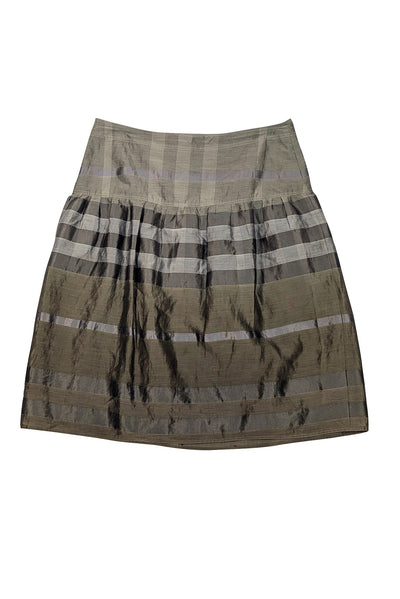 Burberry - Olive Green Silk Blend Striped Skirt Sz 6
