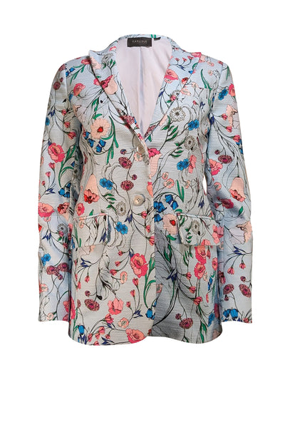 Carlisle - Pale Blue Floral Multi Cotton Blazer Sz 2 - Current Boutique