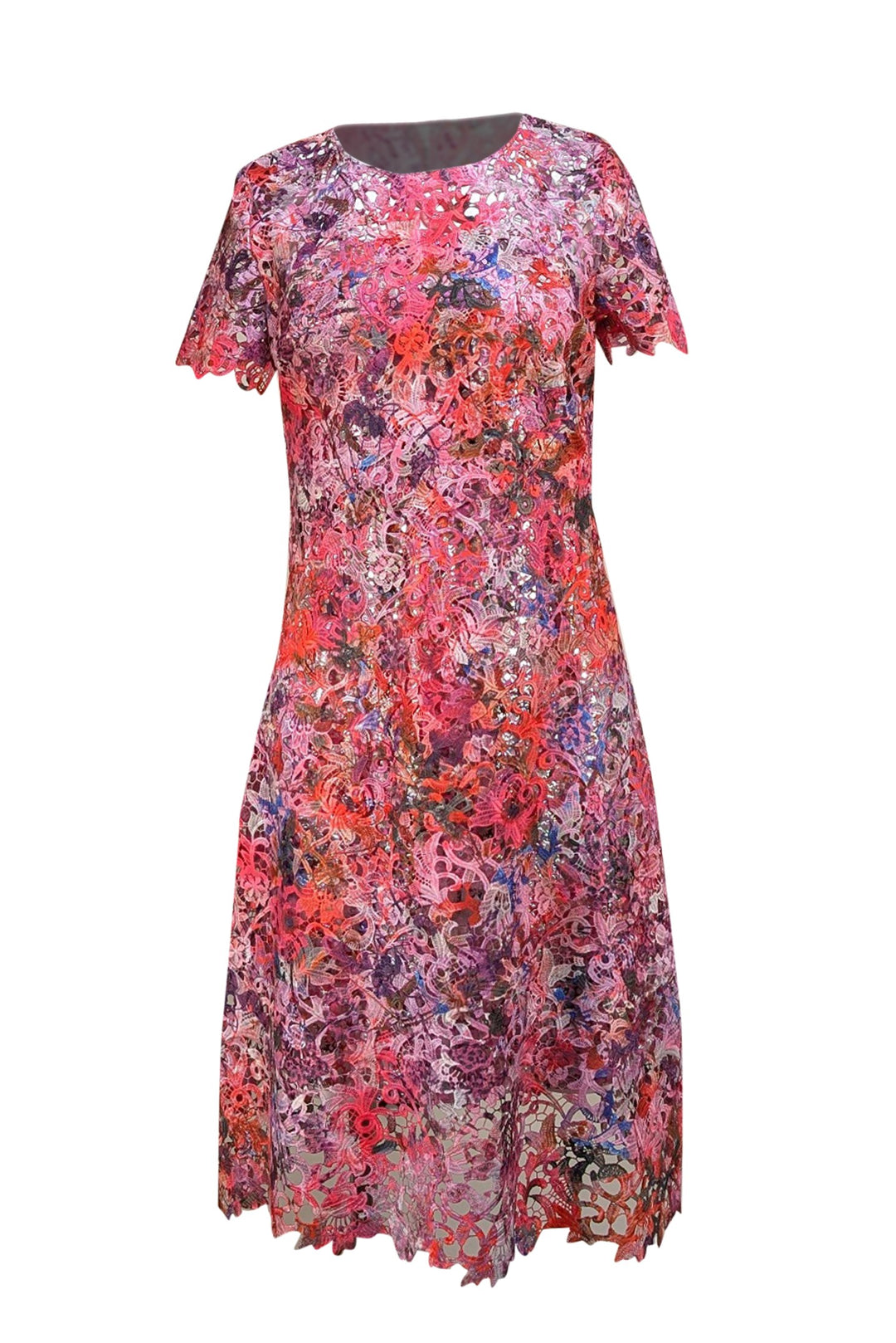 Elie Tahari - Pink, Purple, Red, & Silver Lace Short Sleeve Dress Sz 0 Elie Tahari - Pink, Purple, Red, & Silver Lace Short Sleeve Dress Sz 0